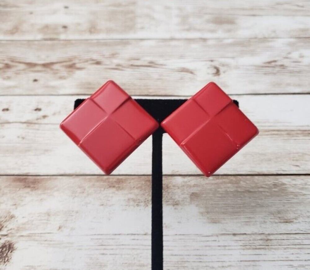 Vintage Clip On Earrings - Large Red Metal Statement 1.5"